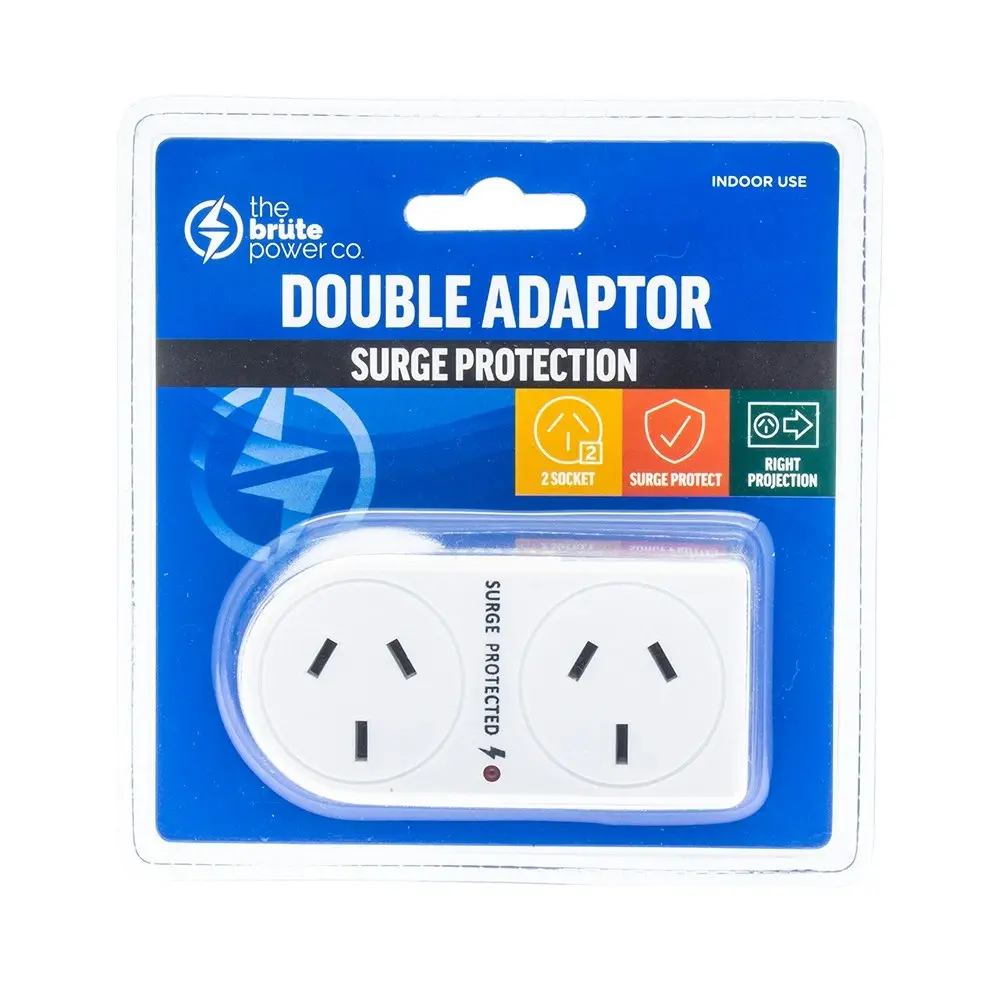 The Brute Power Co Flat Right Double Plug Surge Protector Indoor Socket Adaptor - Hardware